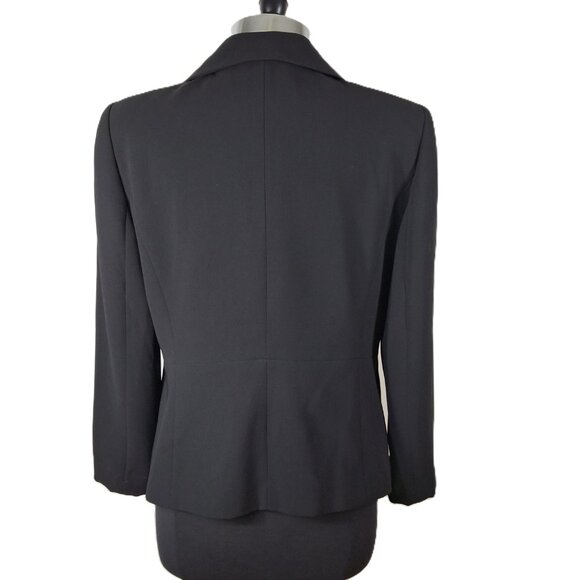 Jones Studio Ruffle Lapel Career Suit Jacket Blazer Sz 12 Matte Black Holiday - Picture 10 of 16